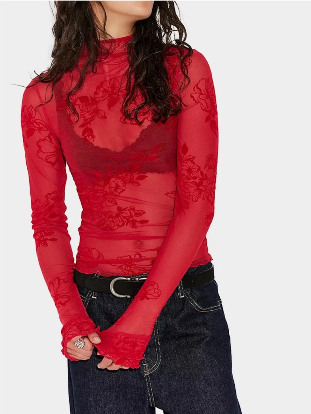 FREE PEOPLE You Decide Womens Sheer Long Sleeve Top size S